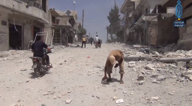 Buildings hit in central Ahsam, south of Idlib, following a Russian airstrike, according to a report by the Headquarters for the Liberation of Al-Sham (Ibaa, June 1, 2019)