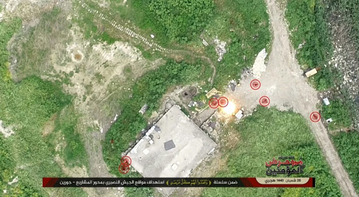 IED dropped from a UAV of the "Awaken the Believers" operations room hits its target (Telegram, June 3, 2019)