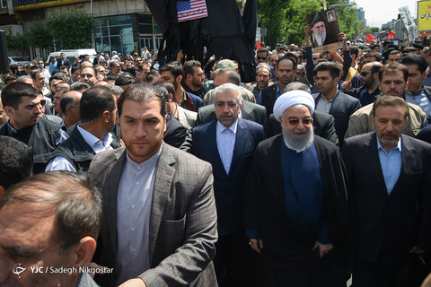 Iranian President Rouhani at the Jerusalem Day parade in Tehran (YJC.IR, May 31, 2019).