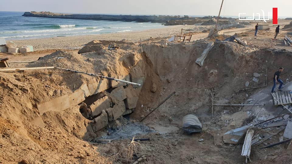 תוצאות תקיפת היעד בנמל החדש בח'אן יונס (דף הפייסבוק של העיתונאי מת'נא אלנג'אר, 14 ביוני 2019)