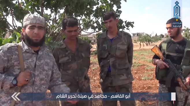 Two Syrian army soldiers taken prisoner by the Headquarters for the Liberation of Al-Sham in the village of Jubain, near Tal al-Malah (Ibaa, June 15, 2019)