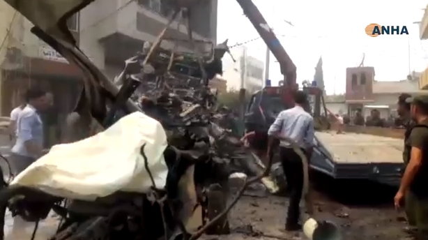 The evacuation of one of the destroyed vehicles (ANHA – Hawar News Agency, a Kurdish news website operating from Belgium, June 17, 2019).