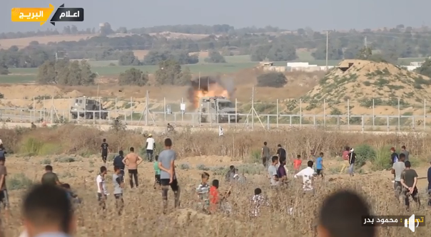 Palestinian rioters attack an IDF jeep with a locally-made hand grenade, east of al-Bureij (central Gaza Strip) (QudsN Facebook page, June 21, 2019; Twitter account of Mu'ataz Abu Rida, June 21, 2019).