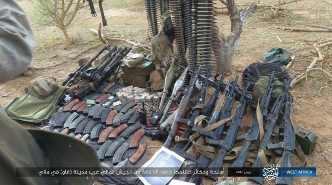 Weapons and ammunition seized by ISIS operatives in the attack on the Malian army (Nabras, June 28, 2019)