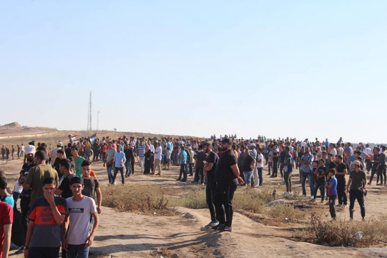 Demonstrators in the central Gaza Strip (Supreme National Authority of the Great Return March Facebook page, July 5, 2019).