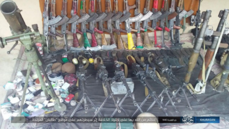 Weapons and ammunition seized by ISIS operatives in the attack on the Taliban force. 