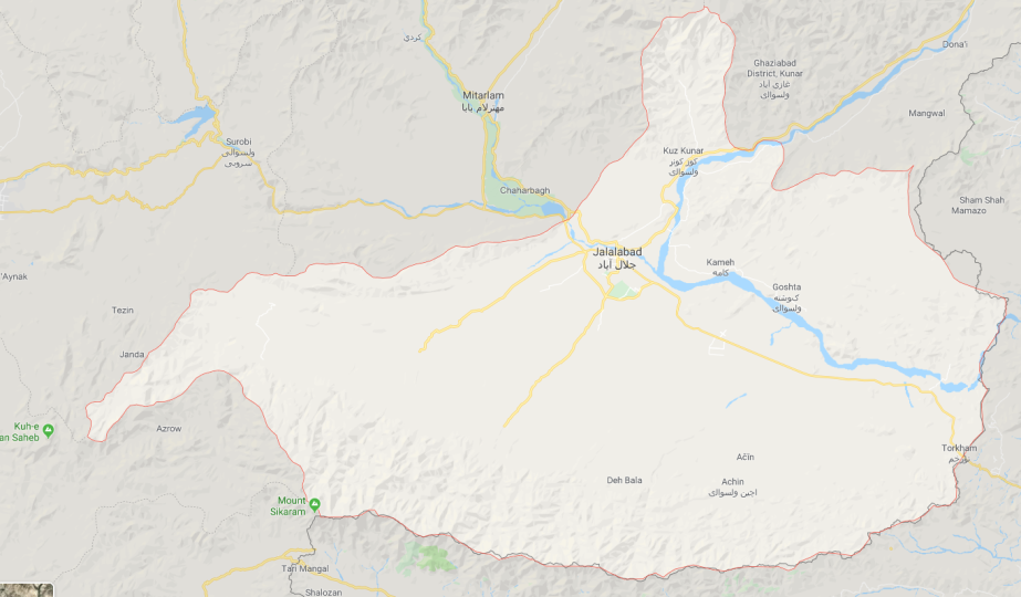 The Nangarhar Province, where battles are being waged between ISIS and Taliban operatives (Google Maps)