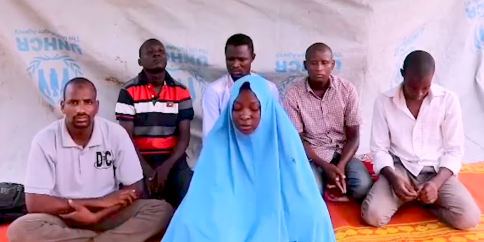 The six abductees in a video disseminated online (RootsTV Nigeria, July 25, 2019).