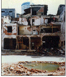 The façade of the AMIA building after the bombing.