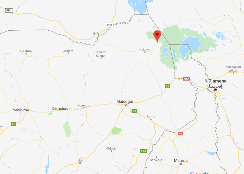 La ville de Baga, près de la frontière avec le Tchad, près du lac Tchad (Google Maps) 