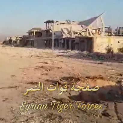 Ruined buildings in Hobait (from a video originally released by the Tiger forces under the command of Col. Suheil Hassan, Muraselon, August 11, 2019)