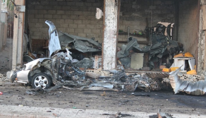 The wreckage of the car bomb that exploded in Tabqa.