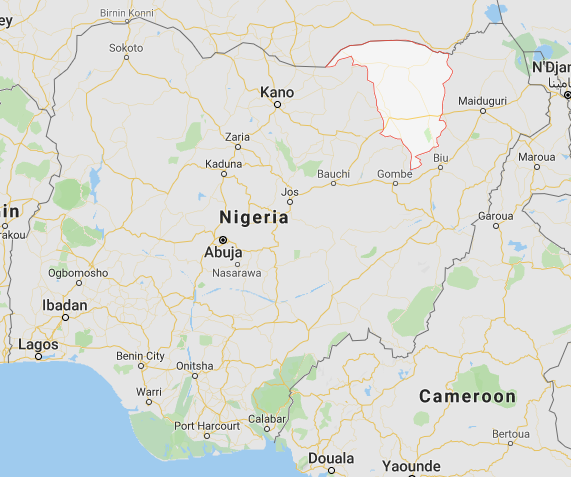 Yobe State, in northern Nigeria (Google Maps) 