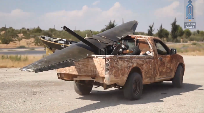 Iranian UAV shot down by operatives of the Headquarters for the Liberation of Al-Sham. The UAV was loaded on a vehicle and carried away (Ibaa, August 31, 2019)