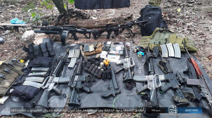 Weapons, ammunition and photos of militia fighters seized by ISIS operatives on Mindanao Island (Telegram, August 31, 2019)