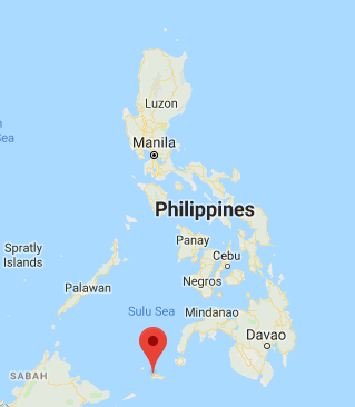 Indanan sur l'île de Jolo dans la province de Sulu, dans le Sud des Philippines (Google Maps). 