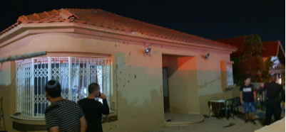 The house in Sderot hit by a rocket fired from the Gaza Strip (Palinfo Twitter account, November 1, 2019). 