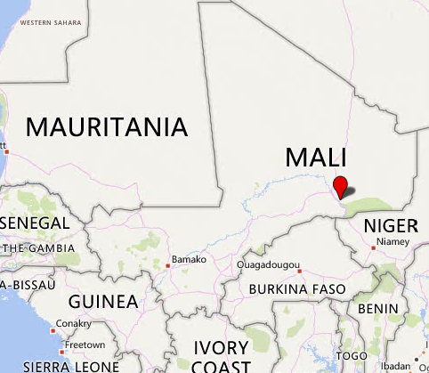 The area of Tabankort, near the border with Niger, where ISIS operatives attacked a Mali army convoy (Bing Maps)