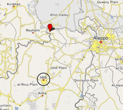 Le village d'Atmah, où la frappe aérienne a été effectuée (Wikimapia).