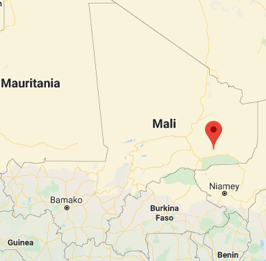 La zone de Ménaka au Sud-Ouest du Mali, où l'embuscade de l'Etat islamique a été mise en place (Google Maps)