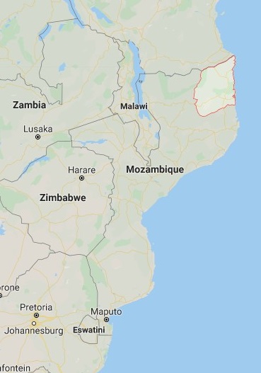 The Cabo Delgado area in northeastern Mozambique where a Mozambican army camp was attacked (Google Maps). 