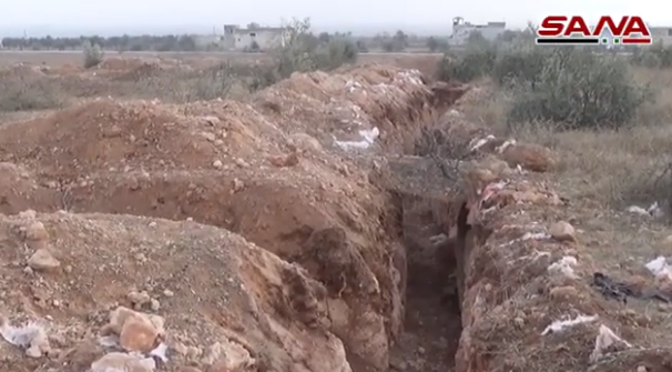 Trench of the rebel organizations in Umm Jalal, southeast of Maarat Nu'man. The Syrian army took control of the village on December 20, 2019 (SANA, December 23, 2019)