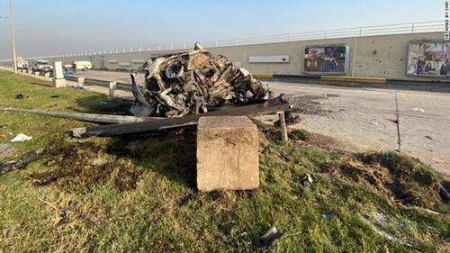 The remains of Soleimani’s car following the U.S. strike (Fararu, January 3, 2020).