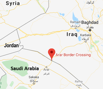 Le poste frontière d'Arar entre l'Irak et l'Arabie saoudite (Google Maps). 