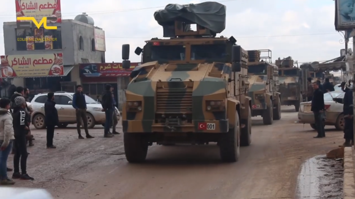 Turkish army convoy near the village of Hazanu (Edlib Media Center – EMC, February 22, 2020)