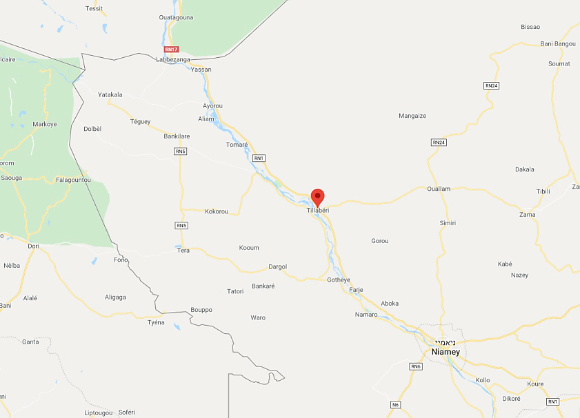 The area of the city of Tillabéri in Niger, where forces of Niger and France carried out an operation (Google Maps)