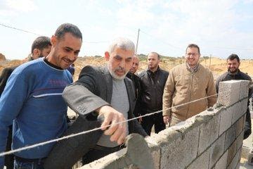 Yahya al-Sinwar pays a visit to the site where quarantine units are being constructed in the northern Gaza Strip. 