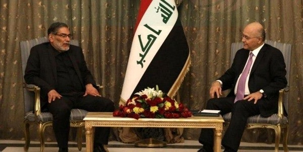 A meeting between the Iraqi President, Barham Salih, and Ali Shamkhani (ILNA, March 9, 2020) 