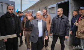 Yahya al-Sinwar visits the construction site in the northern Gaza Strip. 