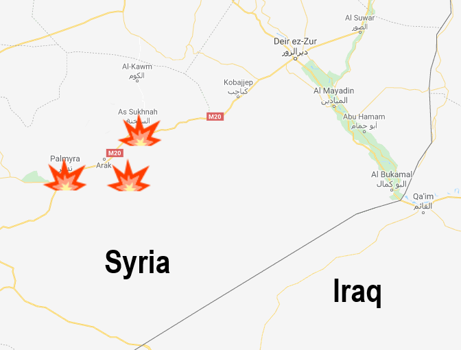 ISIS’s region of activity: Palmyra, Al-Sukhnah, and the T-3 Pumping Station (Google Maps) 