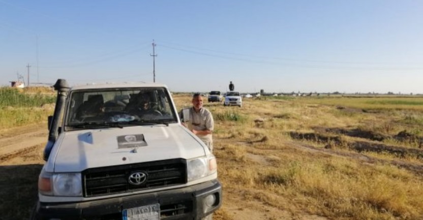 27, 2020). A photo of Abu Mahdi al-Muhandis, deputy commander of the Popular Mobilization, is visible on the hood of the vehicle (Al-Muhandis was killed in a targeted killing along with Qods Force Commander Qassem Soleimani).