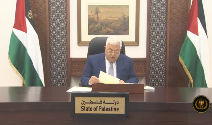 Mahmoud Abbas speaks before the unaligned nations forum (Facebook page of Mahmoud Abbas, May 4, 2020).