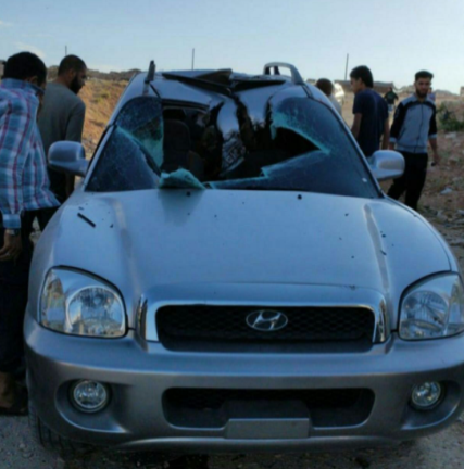 כלי הרכב בו נסעו שני מפקדים ב"ארגון שומרי הדת", אשר נפגע מטיל, ששוגר לעברו 
(חשבון הטוויטר Moussa Al Hassan@MoussaNDT, 14 ביוני 2020).
