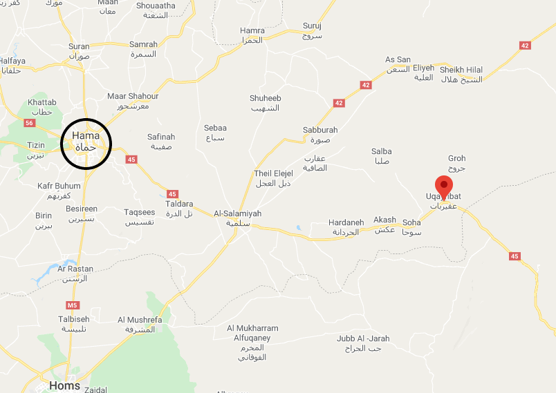 La région d'Oqayrabat, site d'affrontements entre l'Etat islamique et l'armée syrienne (Google Maps) 