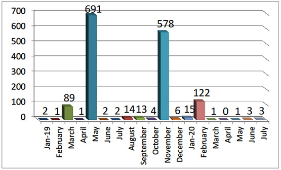 Monthly Distribution of Rocket and Mortar Shell Fire