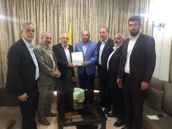 Ahmed Abd al-Hadi, Hamas representative in Lebanon, meets with Hassan Haballah, who holds the Palestine portfolio in Hezbollah (Hamas website, July 6, 2020).