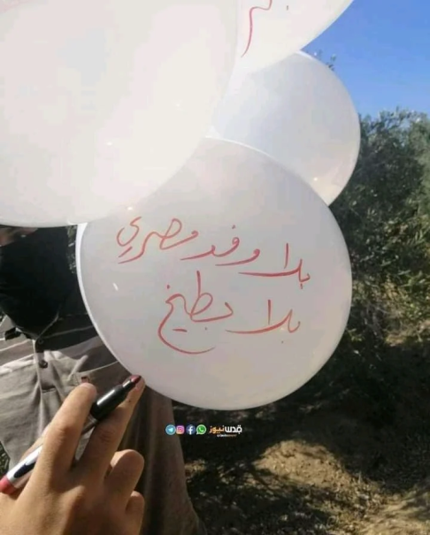 An operative of the Ahfad al-Nasser network launches balloon clusters. The inscription on the balloon reads, "Not the Egyptian delegation and not anything else" (Paldf, August 17, 2020).