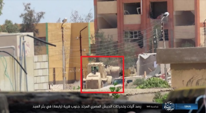 Egyptian army bulldozer as observed by ISIS south of the village of Rabi’a. 