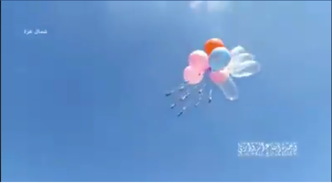  IED balloons launched by operatives of the Hamas-affiliated Sons of al-Zawari unit in the northern Gaza Strip (Sons of al-Zawari unit in the northern Gaza Strip, August 22, 2020).