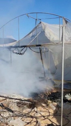 Damage to hothouse caused by fire (Shehab Facebook page, August 22, 2020).