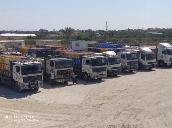 Transferring food from Israel to the Gaza Strip through the Kerem Shalom Crossing (al-Ra'i news agency, August 28, 2020). 