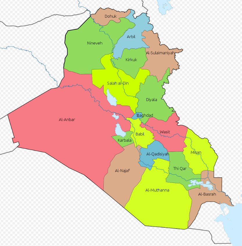 La carte des provinces en Irak (Wikipedia)