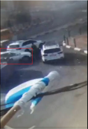 CCTV footage shows the terrorist's vehicle arrive and hit the soldier and policeman (Shehab Twitter account, September 2, 2020). 