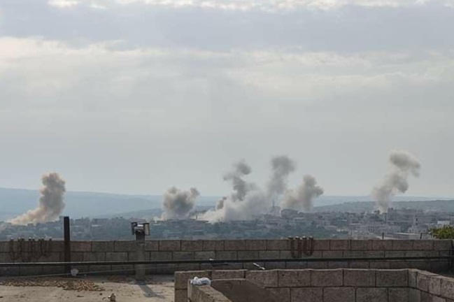 Syrian army artillery hitting Ariha, south of Idlib (Idlib Plus Facebook page, September 6, 2020).