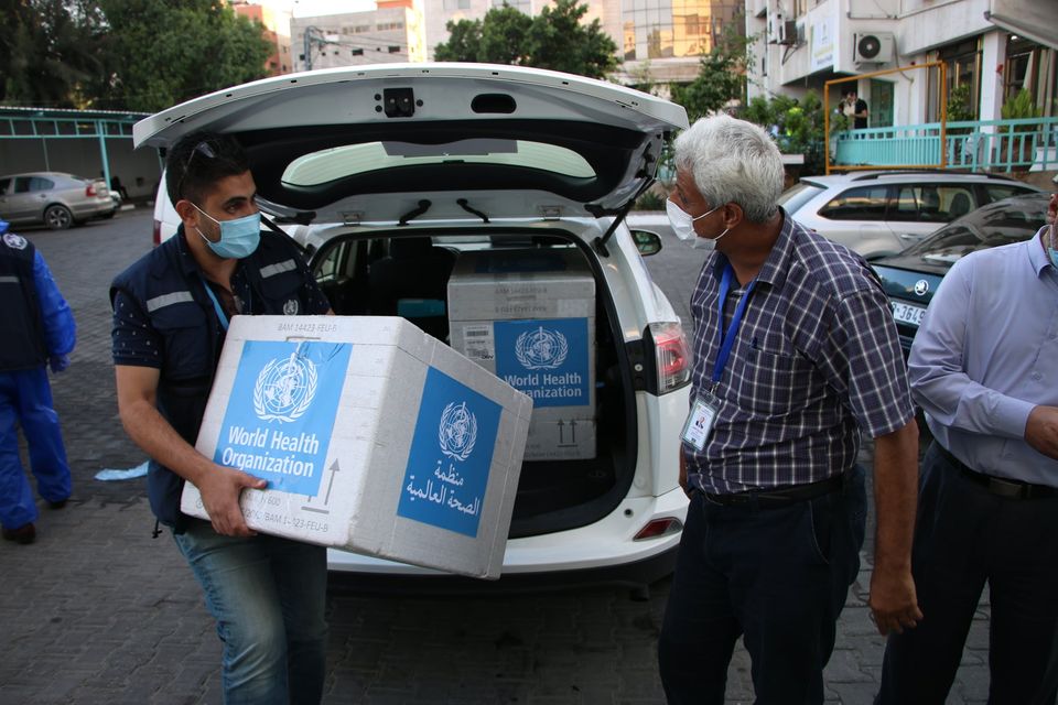 Testing kits delivered by the W.H.O. (Facebook page of W.H.O. office in the Palestinian territories, September 25, 2020).