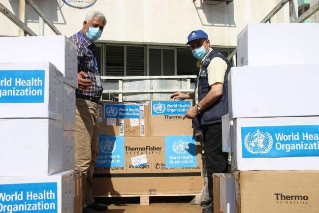 Medical equipment delivered to the Gaza Strip (Facebook page of the W.H.O. in the territories, October 25, 2020).